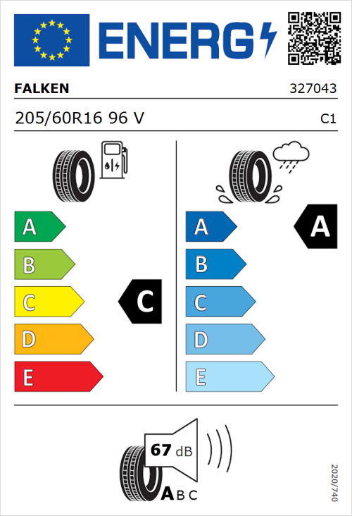 Tyre Label for Falken Ziex ZE914a Ecorun 205/60R16 96V