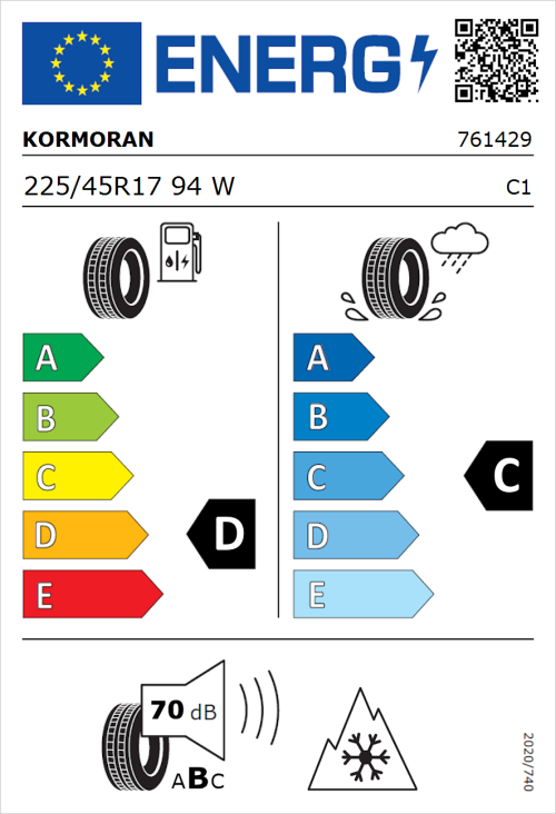 Tyre Label for Kormoran All Season 225/45R17 94W