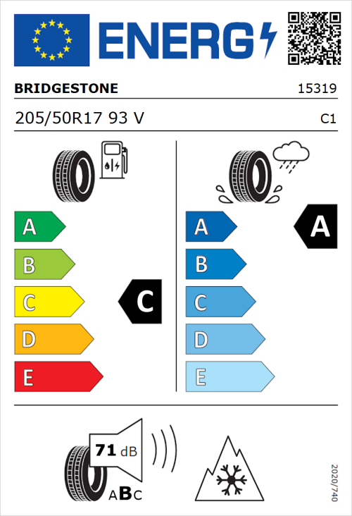 Tyre Label for Bridgestone Blizzak LM005 205/50R17 93V