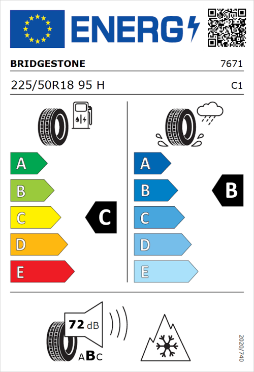 Tyre Label for Bridgestone Blizzak LM001 225/50R18 95H