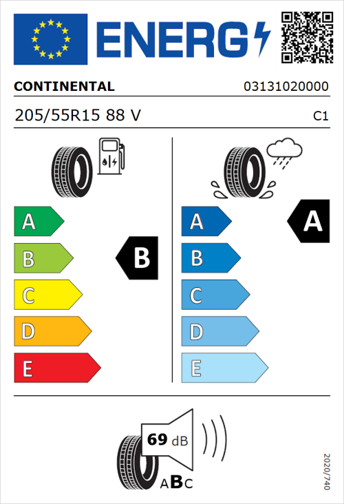 Tyre Label for Continental UltraContact 6 205/55R15 88V
