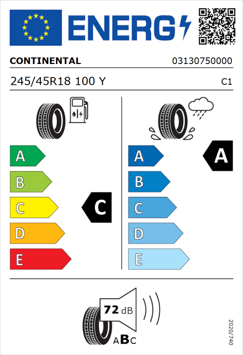 Tyre Label for Continental Premium Contact 7 245/45R18 100Y