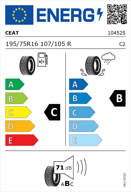 Tyre Label for CEAT EnduraDrive 195/75R16 107/105R