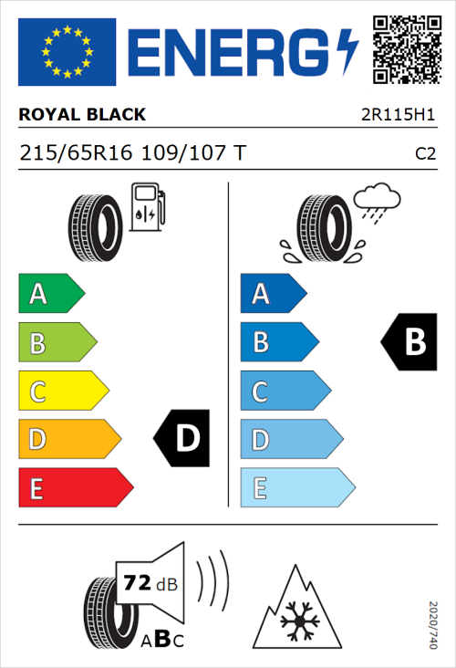 Tyre Label for Royal Black Commercial 215/65R16 109/107T