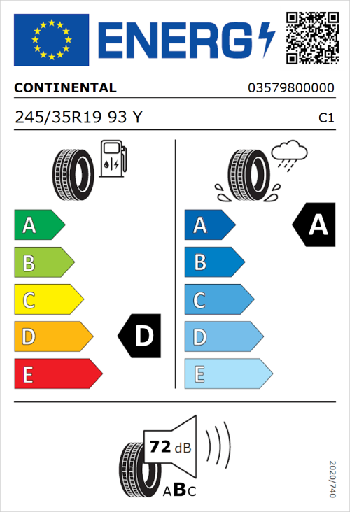 Tyre Label for Continental SportContact 6 245/35R19 93Y